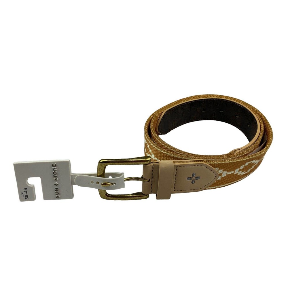 Sun + Stone Mens Faux Leather Printed Fabric Belt Golden Yellow L/XL 38-44